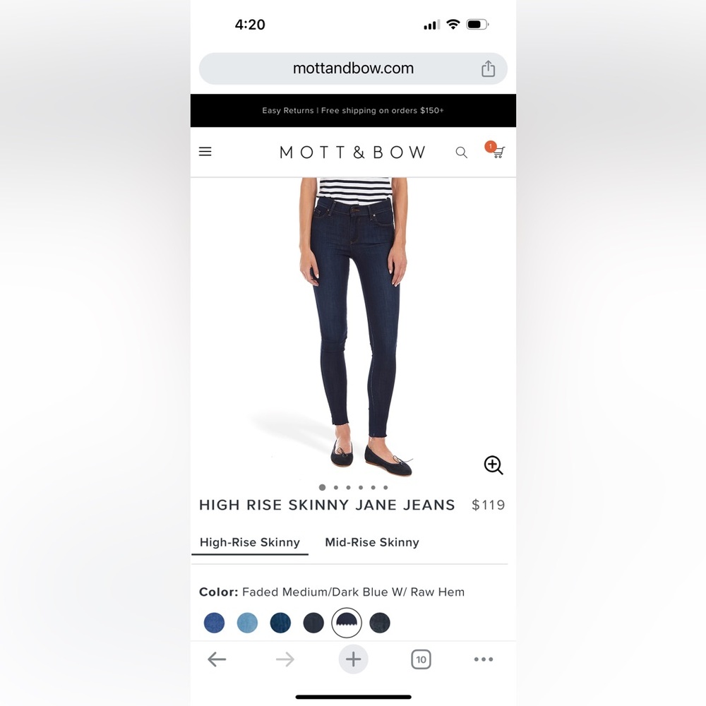 MOTT & BOW high-rise skinny Jane dark blue raw hem jeans 30x28